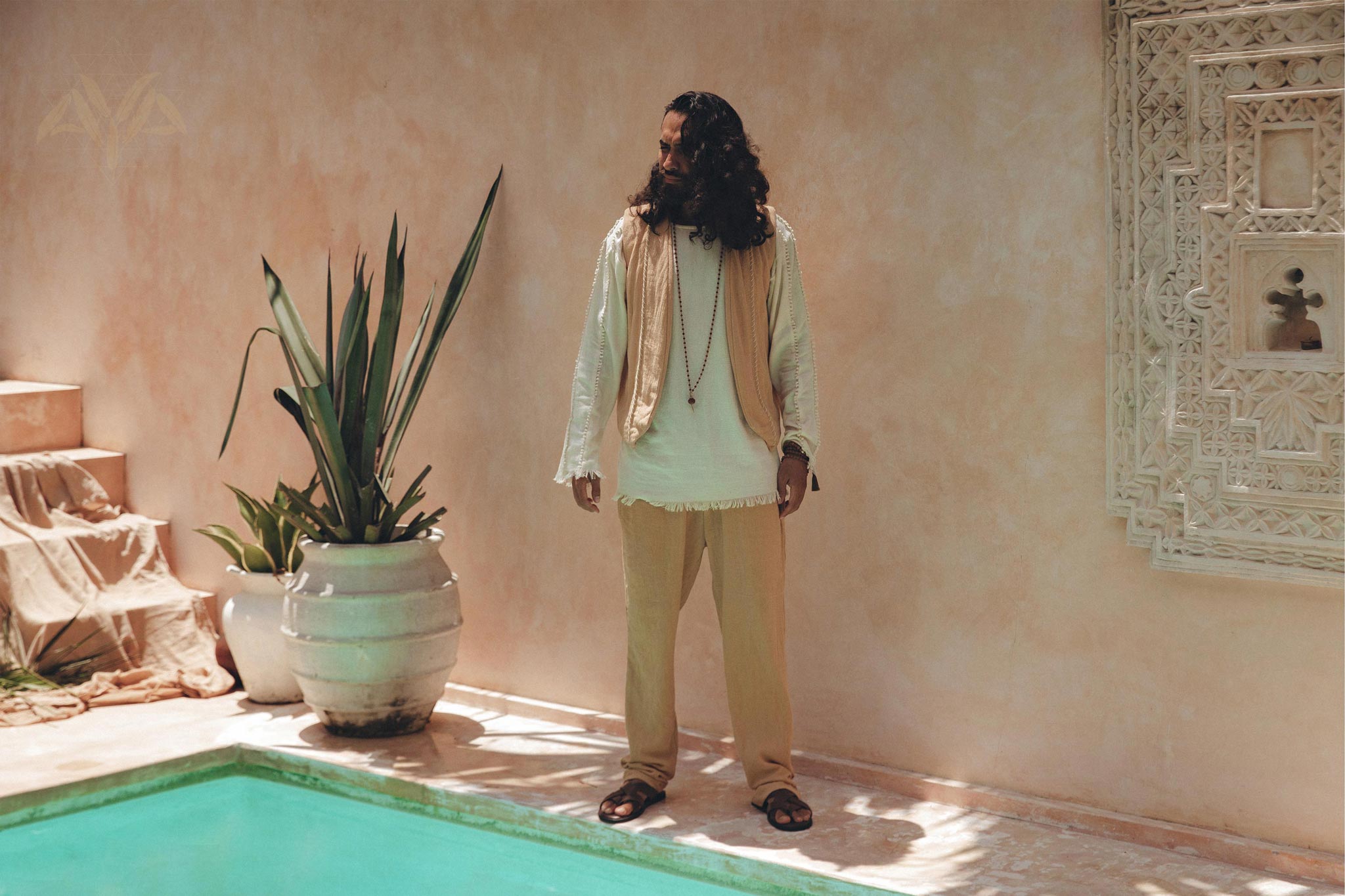 Beige Sand Colour Long Cotton Pants for Men - AYA Sacred Wear