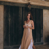 Look chic in this soft beige ochre dress hand-woven with love.