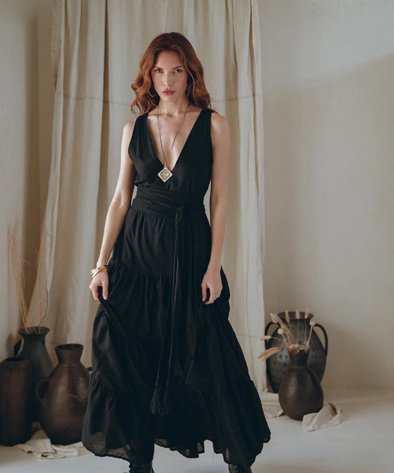 Black A line Bridesmaid Dress • Boho Maternity Organic Cotton Dress - AYA Sacred Wear