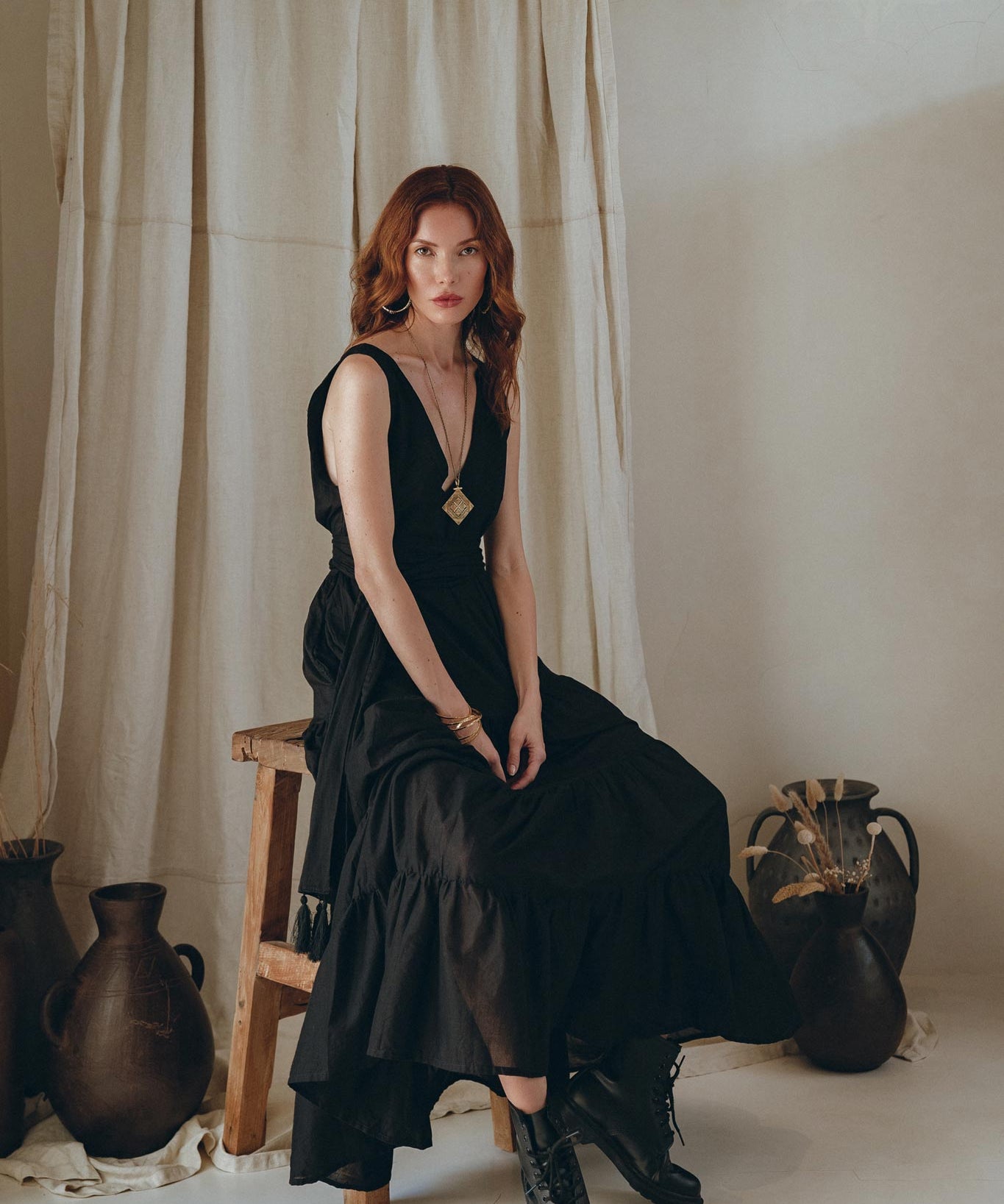 Black A line Bridesmaid Dress • Boho Maternity Organic Cotton Dress - AYA Sacred Wear