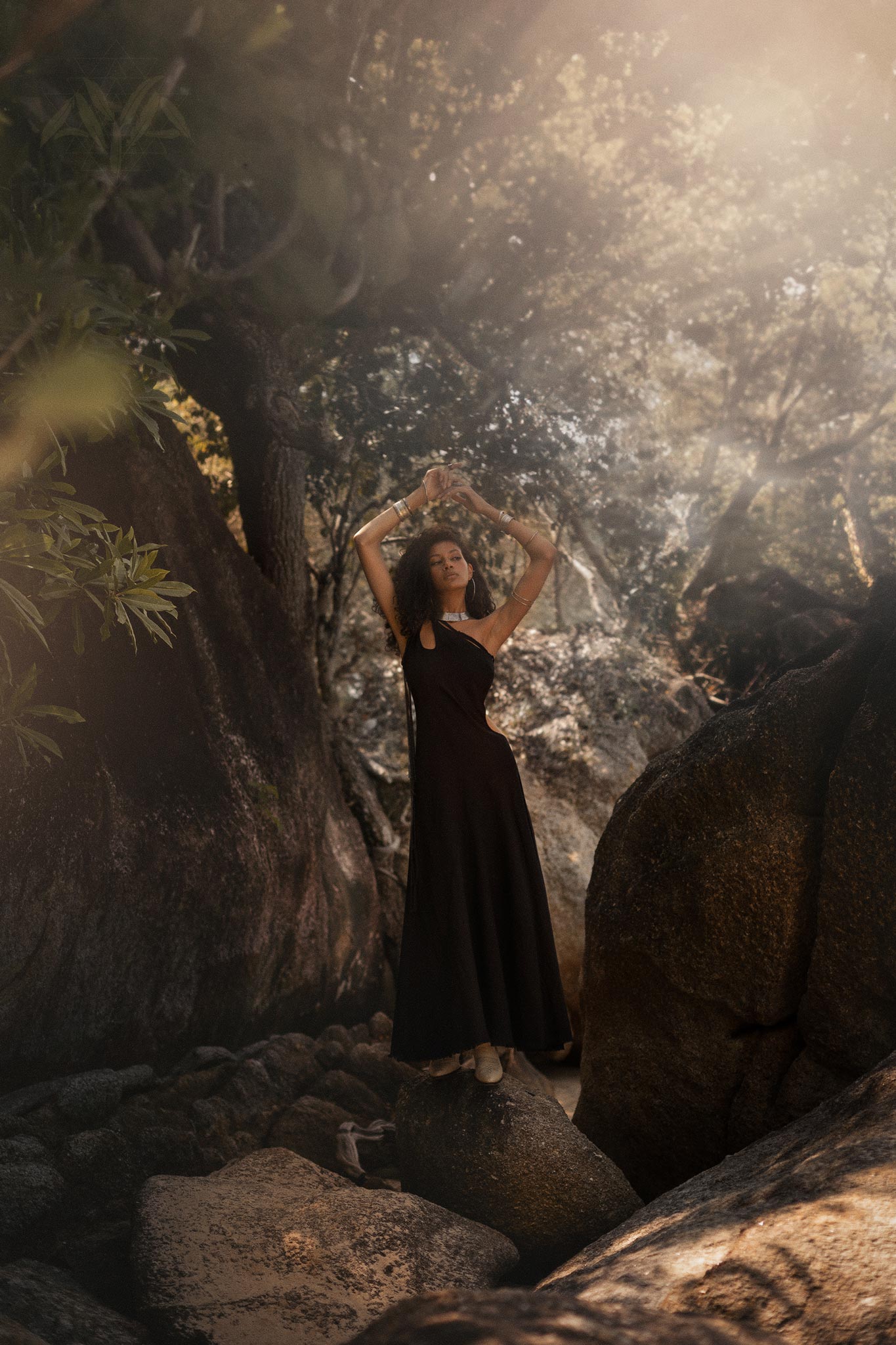 Black Aisha Dress • Macrame Toga Dress • One Shoulder Maxi Dress - AYA Sacred Wear