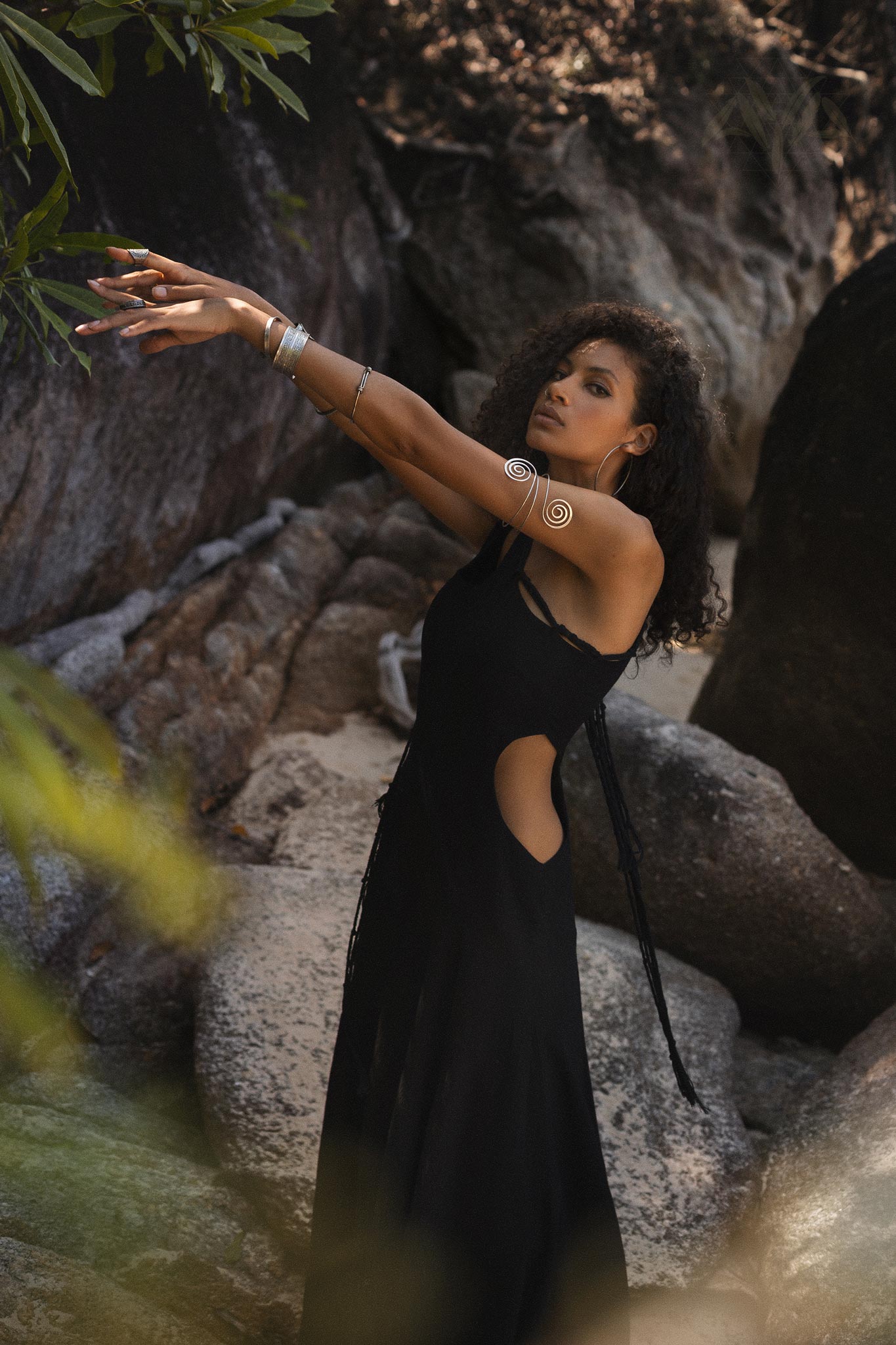 Black Aisha Dress • Macrame Toga Dress • One Shoulder Maxi Dress - AYA Sacred Wear