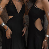 Black Aisha Dress • Macrame Toga Dress • One Shoulder Maxi Dress - AYA Sacred Wear