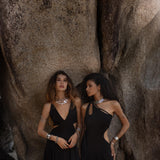 Black Aisha Dress • Macrame Toga Dress • One Shoulder Maxi Dress - AYA Sacred Wear