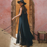 Black Athena Cape • Summer Beach Kaftan • Boho Long Robe • Greek Goddess Cape Dress - AYA Sacred Wear