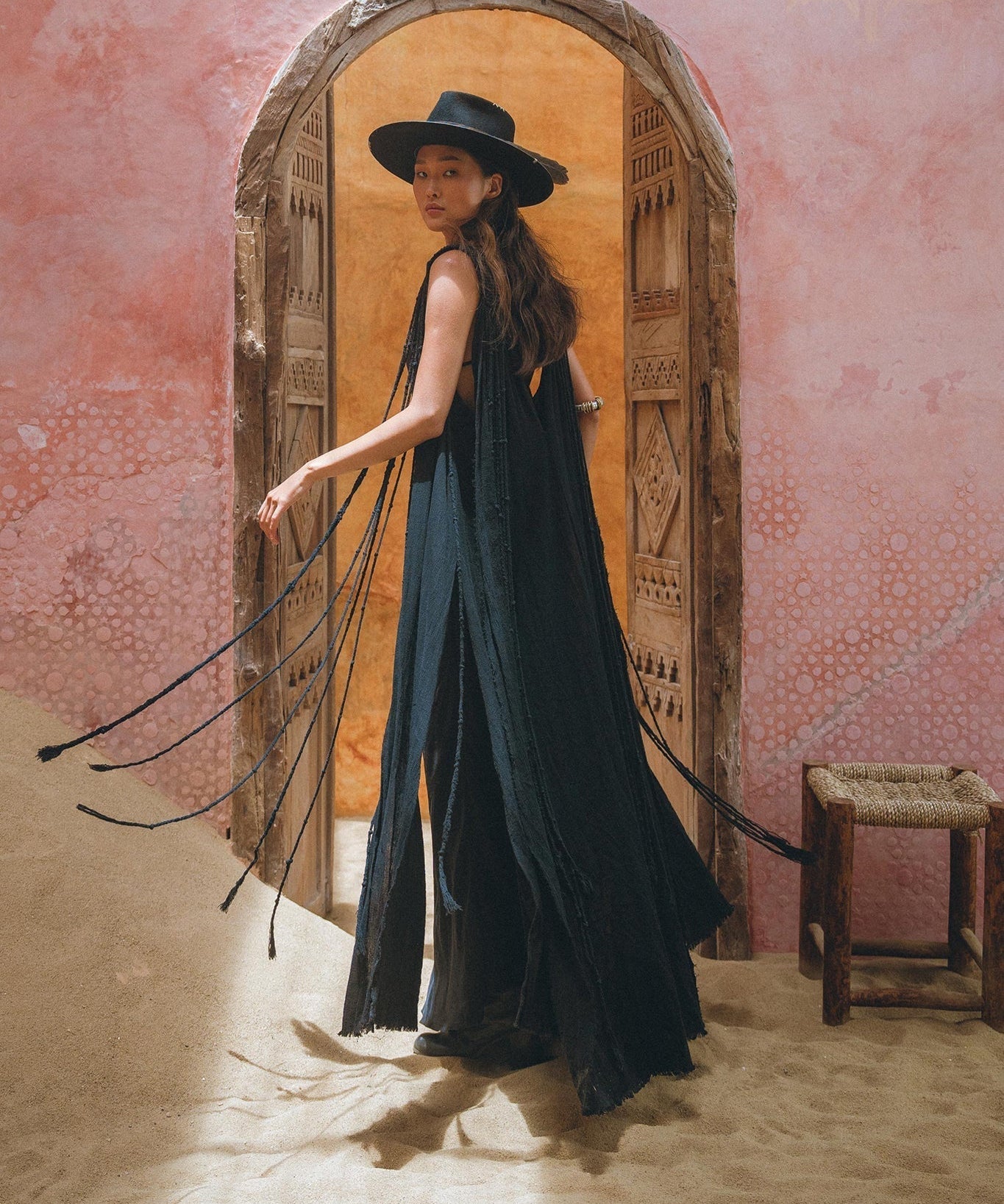 Black Athena Cape • Summer Beach Kaftan • Boho Long Robe • Greek Goddess Cape Dress - AYA Sacred Wear