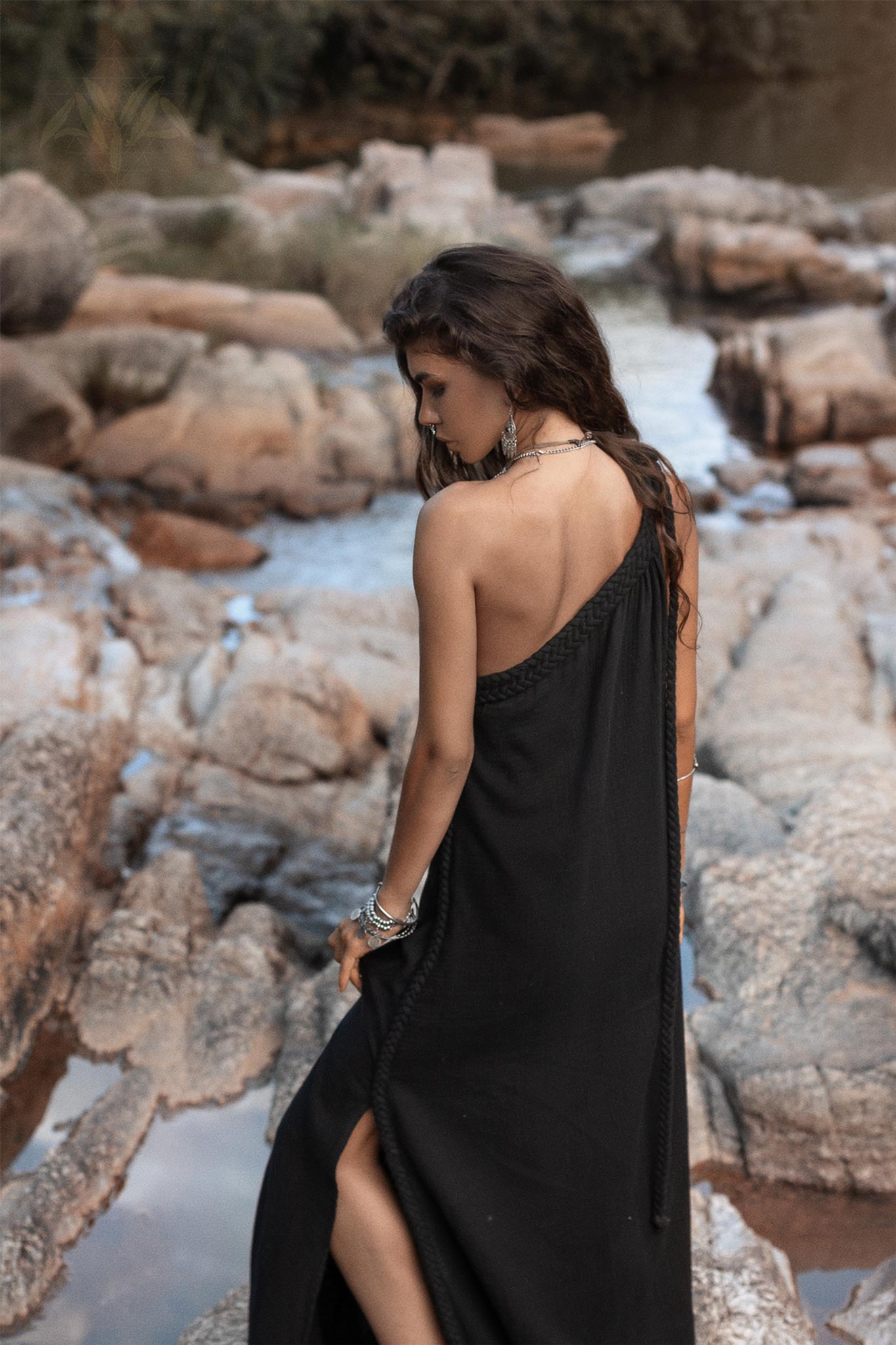 Black Aurora Greek Goddess Dress • Cold Shoulder Maxi Dress • Gothic Grecian Dress - AYA Sacred Wear