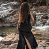 Black Aurora Greek Goddess Dress • Cold Shoulder Maxi Dress • Gothic Grecian Dress - AYA Sacred Wear