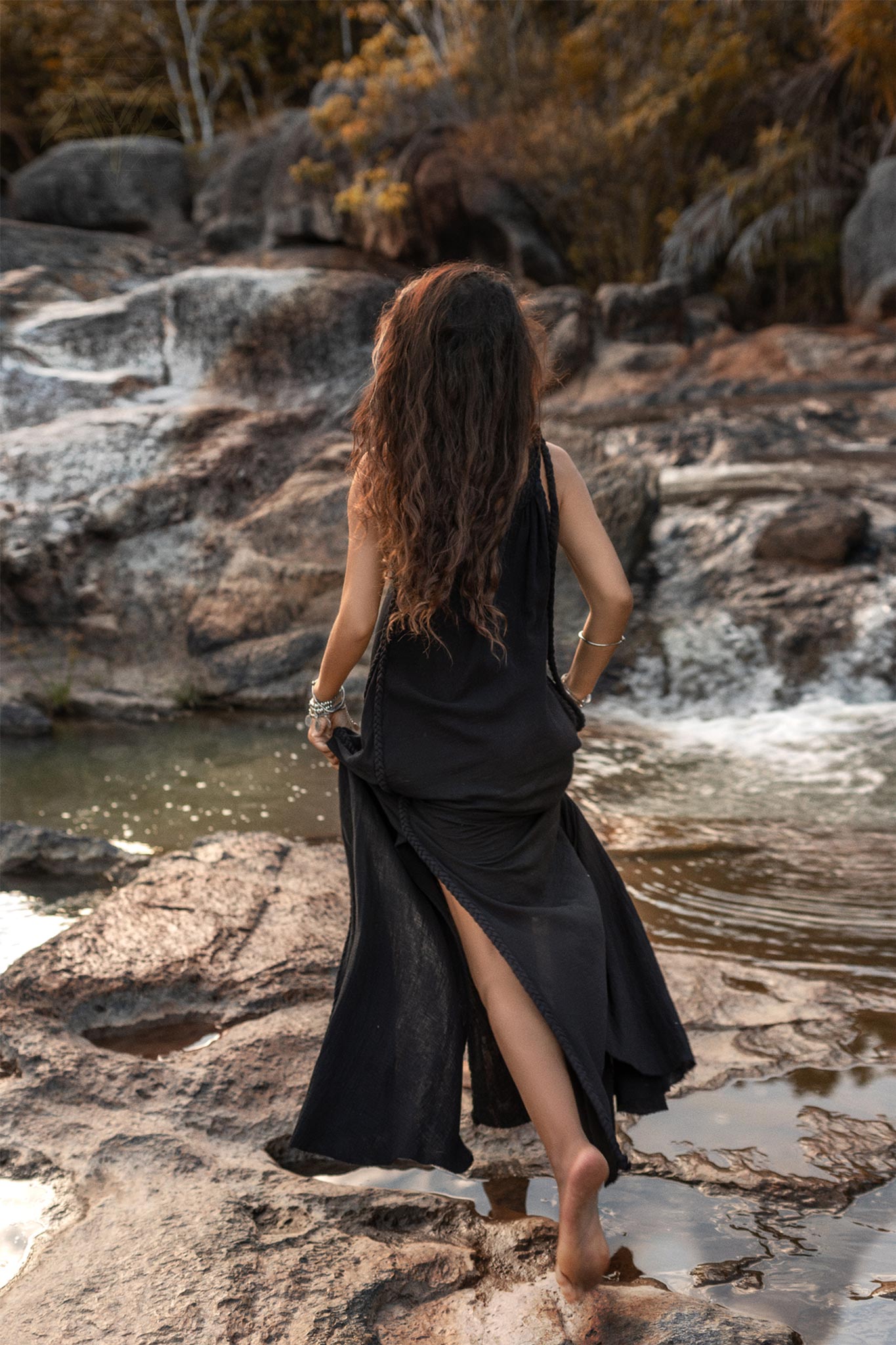 Black Aurora Greek Goddess Dress • Cold Shoulder Maxi Dress • Gothic Grecian Dress - AYA Sacred Wear