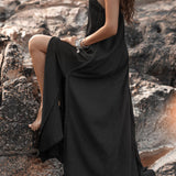 Black Aurora Greek Goddess Dress • Cold Shoulder Maxi Dress • Gothic Grecian Dress - AYA Sacred Wear