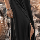 Black Aurora Greek Goddess Dress • Cold Shoulder Maxi Dress • Gothic Grecian Dress - AYA Sacred Wear