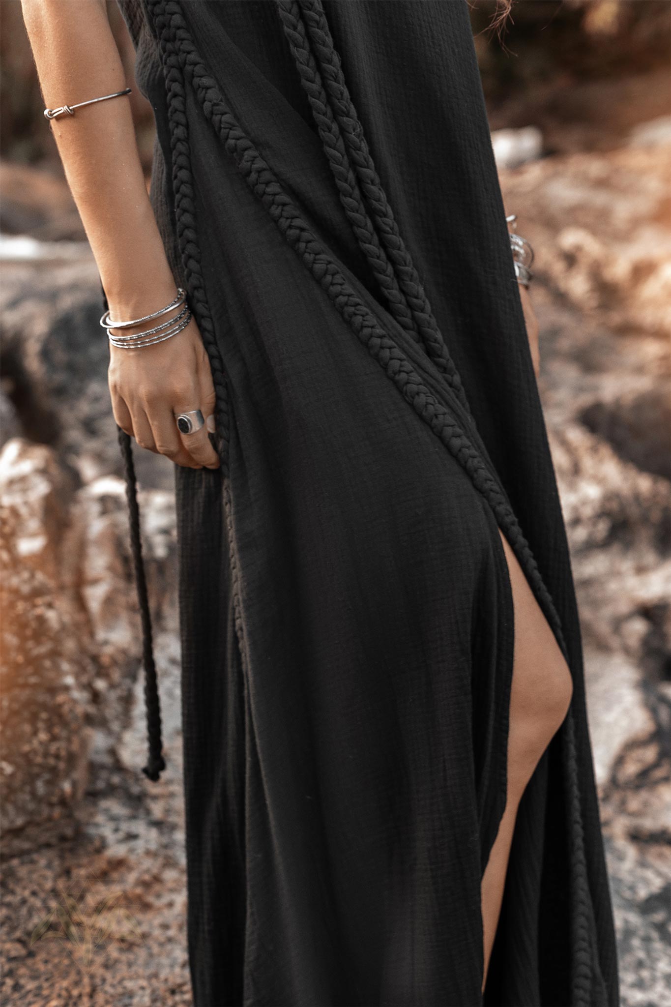 Black Aurora Greek Goddess Dress • Cold Shoulder Maxi Dress • Gothic Grecian Dress - AYA Sacred Wear
