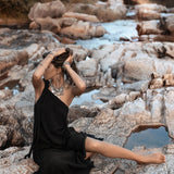 Black Aurora Greek Goddess Dress • Cold Shoulder Maxi Dress • Gothic Grecian Dress - AYA Sacred Wear