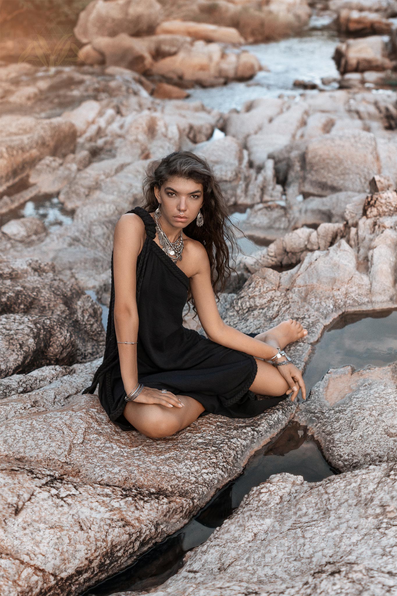 Black Aurora Greek Goddess Dress • Cold Shoulder Maxi Dress • Gothic Grecian Dress - AYA Sacred Wear
