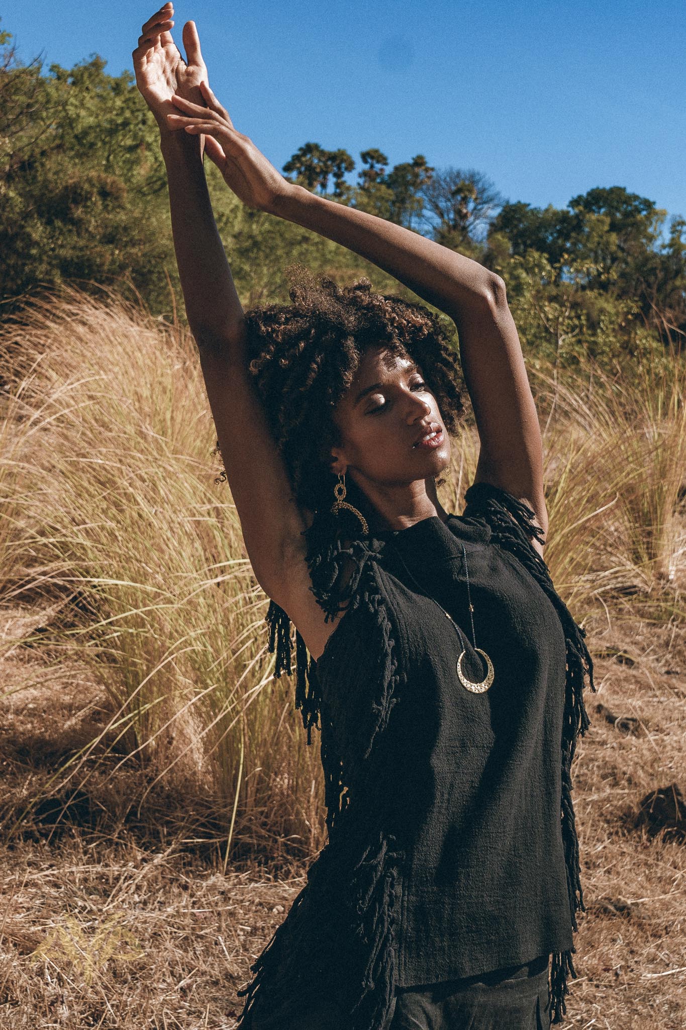 Black Bohemian Top with Tassels Sides - AYA Sacred Wear