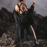 Black Boho Asymmetrical Jacket with Hood - AYA Sacred Wear
