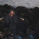 Black Boho Asymmetrical Jacket with Hood - AYA Sacred Wear