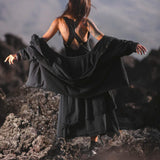Black Boho Asymmetrical Jacket with Hood - AYA Sacred Wear