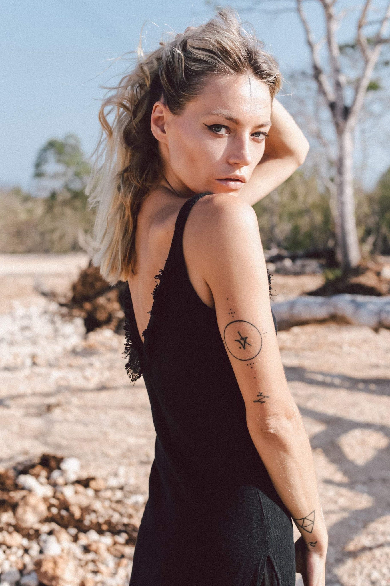 Black Slit Dress with Open Back, Simple Black Wedding Dress - AYA Sacred Wear