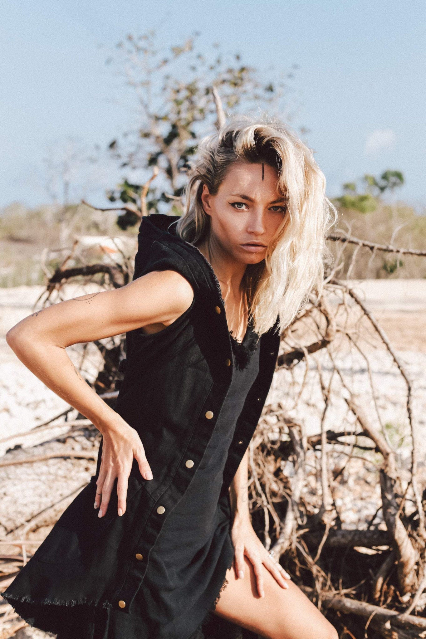 Black Slit Dress with Open Back, Simple Black Wedding Dress - AYA Sacred Wear