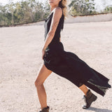 Black Slit Dress with Open Back, Simple Black Wedding Dress - AYA Sacred Wear