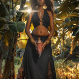 Black Boho Crop Top • Bohemian Top with Handmade Knots - AYA Sacred Wear