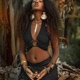 Black Boho Crop Top • Bohemian Top with Handmade Knots - AYA Sacred Wear
