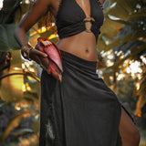 Black Boho Crop Top • Bohemian Top with Handmade Knots - AYA Sacred Wear