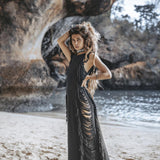 Black Boho Dress • Bohemian Dress • Ladder Sides Dress - AYA Sacred Wear