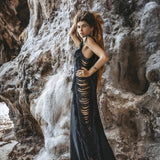 Black Boho Dress • Bohemian Dress • Ladder Sides Dress - AYA Sacred Wear