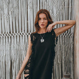 Black Boho Dress • Bohemian Dress • Ladder Sides Dress - AYA Sacred Wear