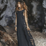 Black Boho Dress • Bohemian Dress • Ladder Sides Dress - AYA Sacred Wear