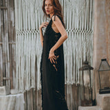Black Boho Dress • Bohemian Dress • Ladder Sides Dress - AYA Sacred Wear