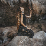 Black Boho Dress • Bohemian Dress • Ladder Sides Dress - AYA Sacred Wear