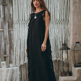 Black Boho Dress • Bohemian Dress • Ladder Sides Dress - AYA Sacred Wear