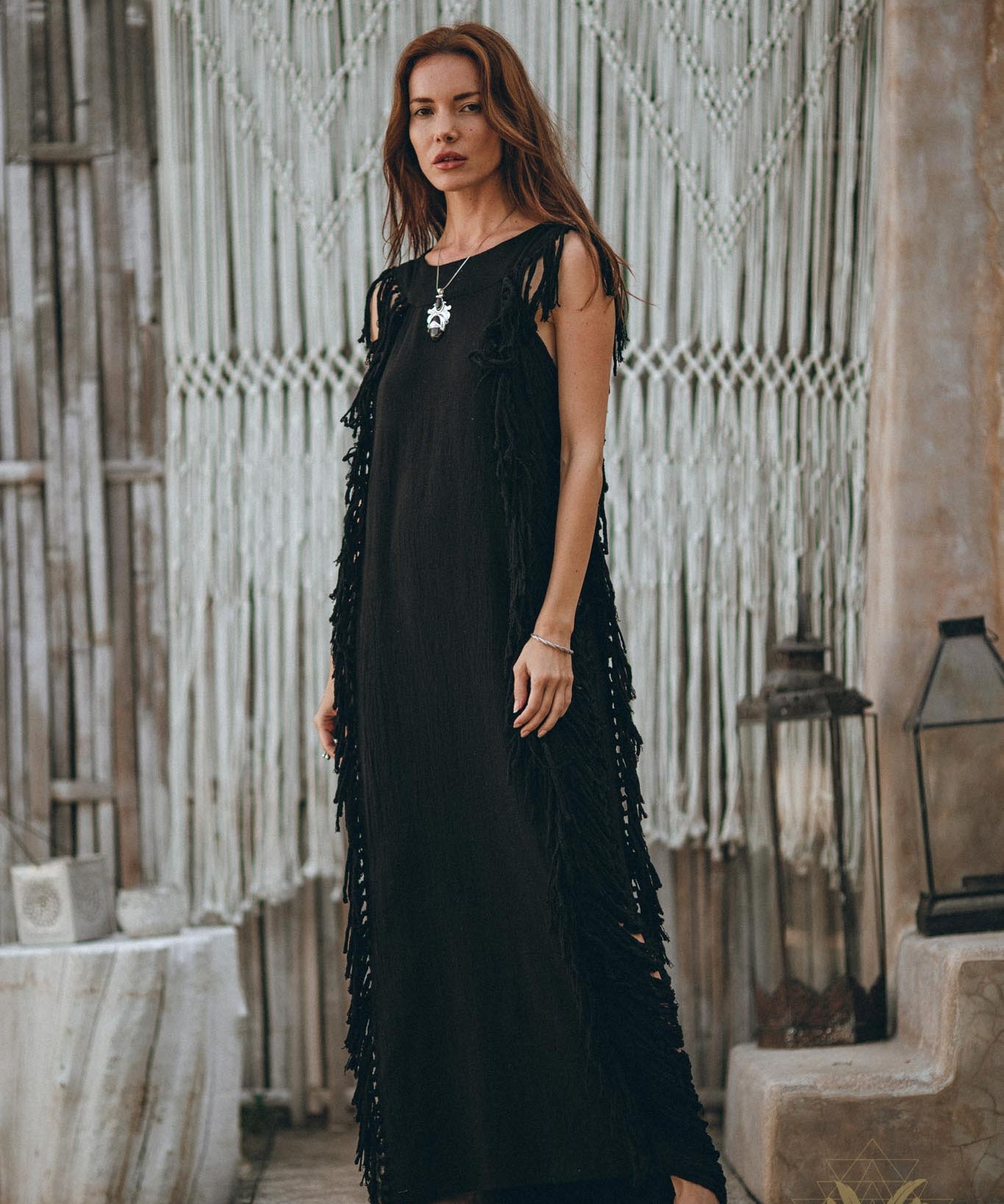 Black Boho Dress • Bohemian Dress • Ladder Sides Dress - AYA Sacred Wear