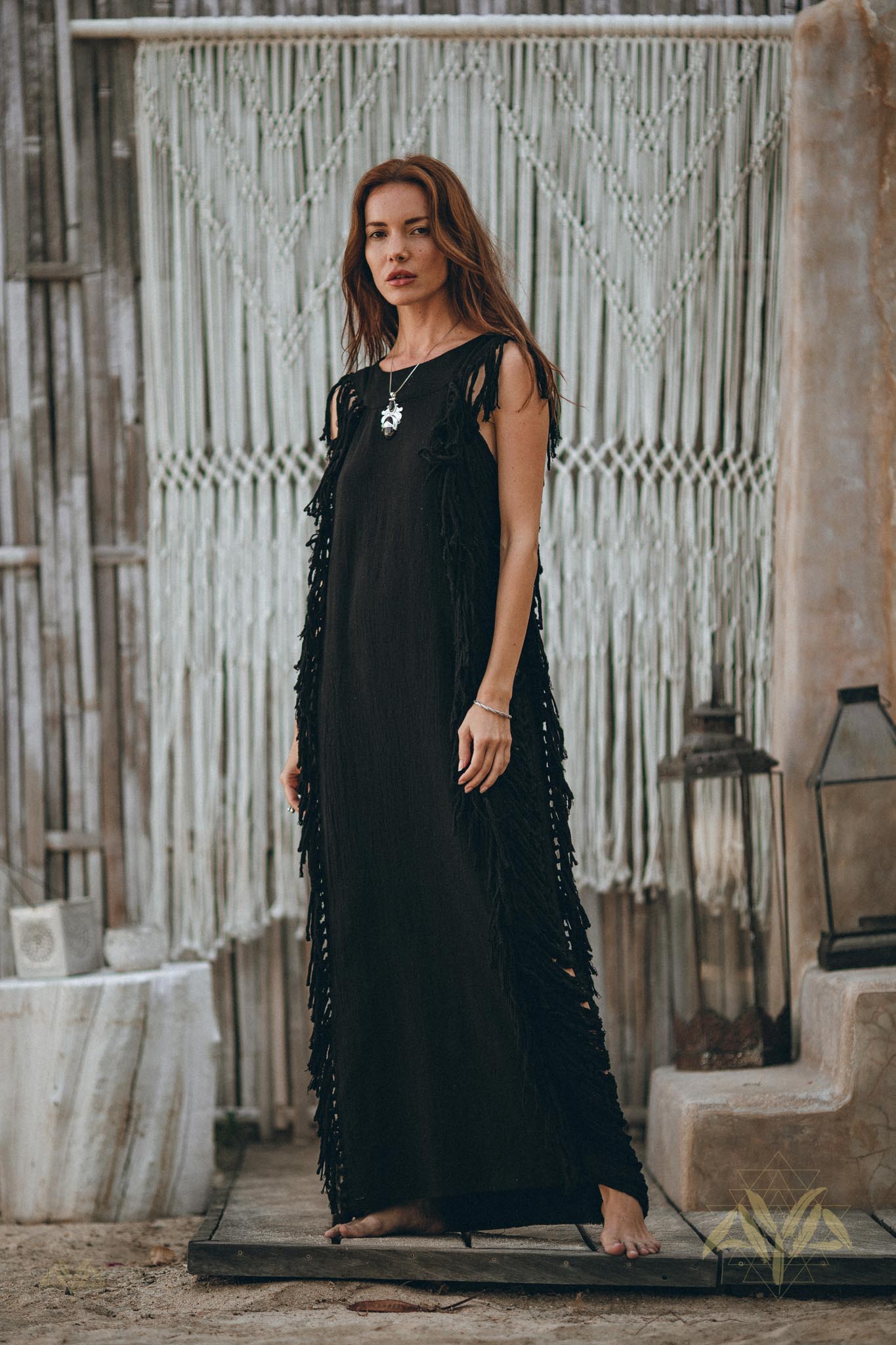 Black Boho Dress • Bohemian Dress • Ladder Sides Dress - AYA Sacred Wear