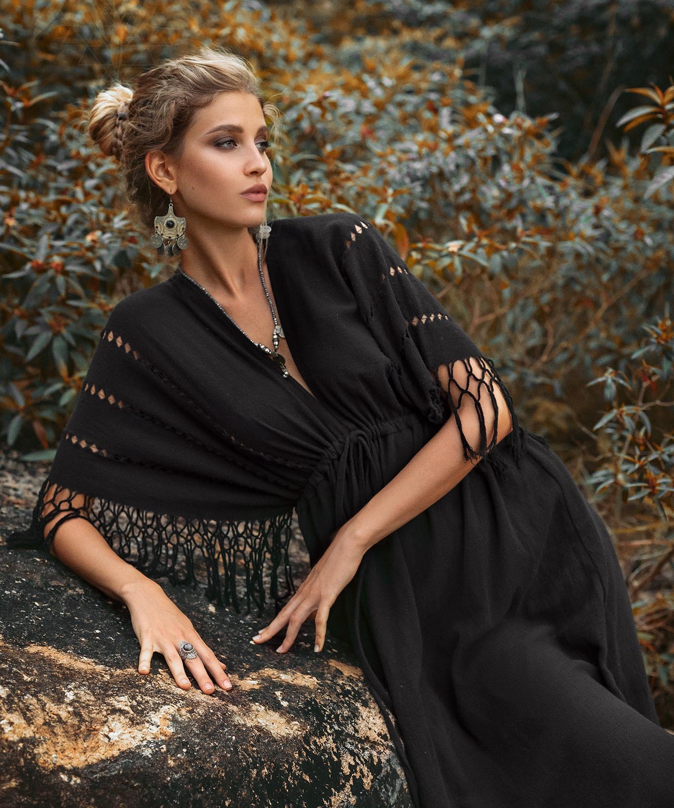 Black Boho Dress • Boho Goddess Dress • Maxi Bridesmaid Dress - AYA Sacred Wear