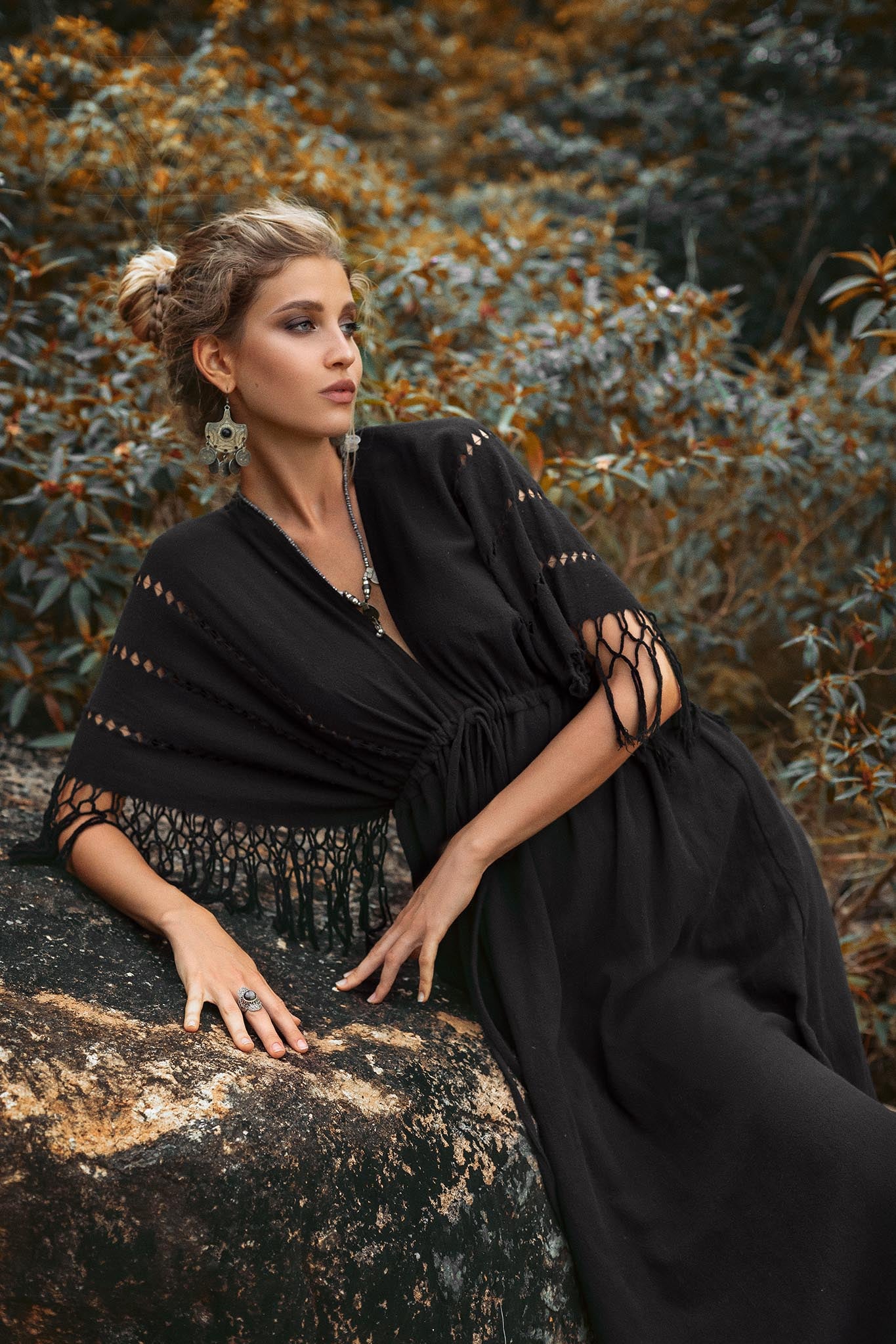 Black Boho Dress • Boho Goddess Dress • Maxi Bridesmaid Dress - AYA Sacred Wear