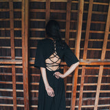 Black Boho Dress with Open Back • Organic Cotton Dress - AYA Sacred Wear