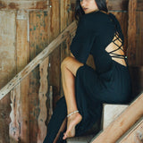 Black Boho Dress with Open Back • Organic Cotton Dress - AYA Sacred Wear