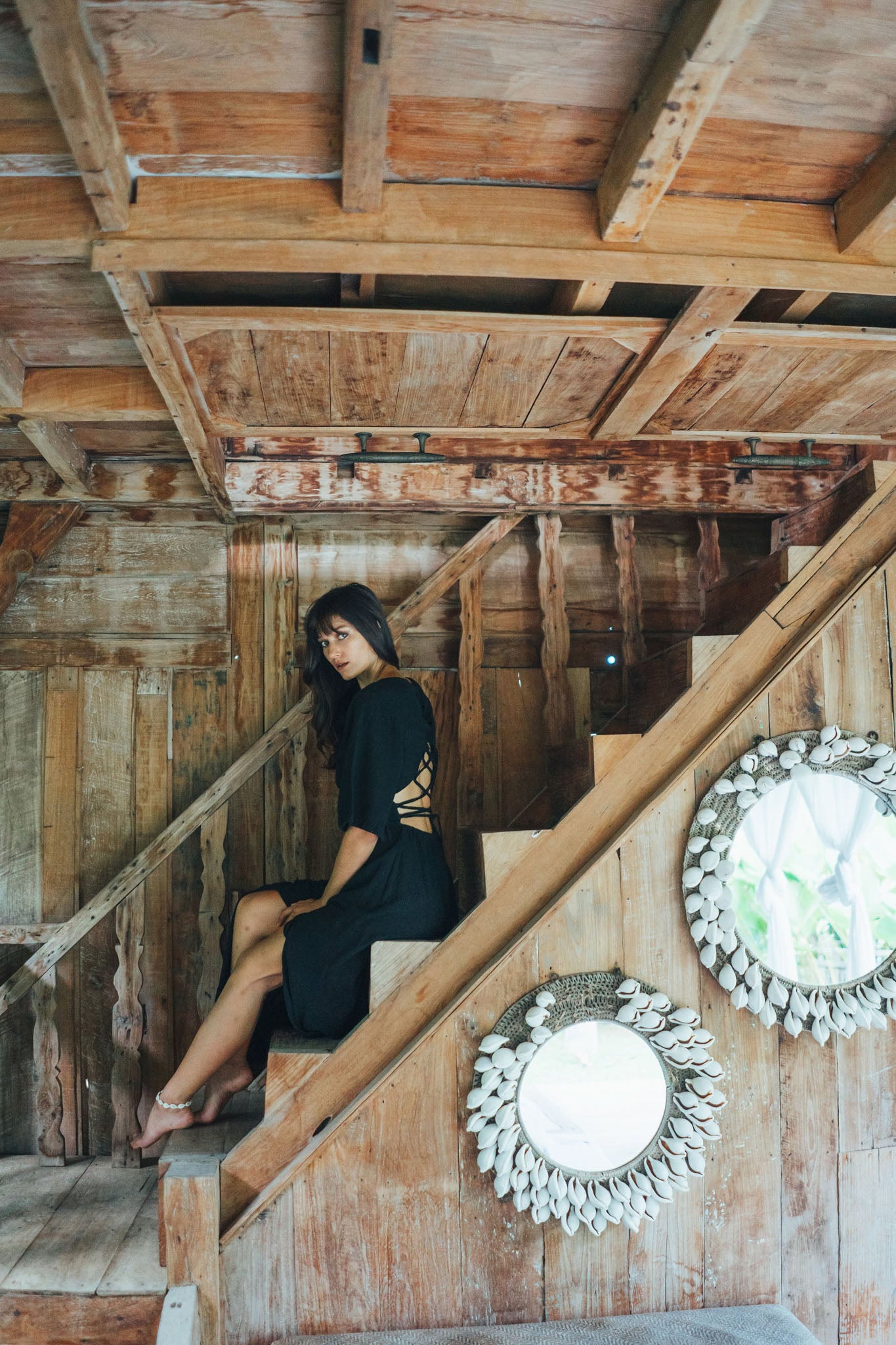 Black Boho Dress with Open Back • Organic Cotton Dress - AYA Sacred Wear