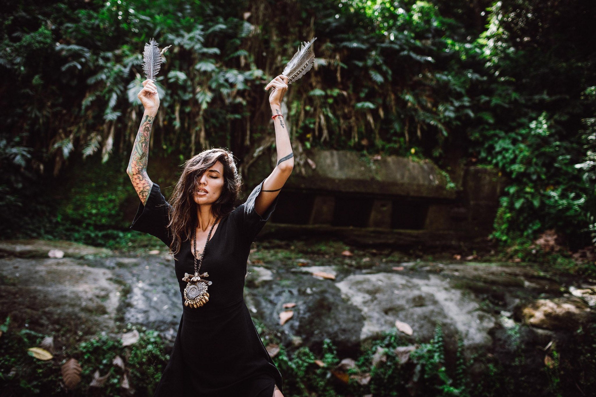 Black Boho Dress with Open Back • Organic Cotton Dress - AYA Sacred Wear