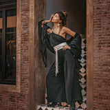 Black Boho Fringe Shawl • Cotton Scarf • Organic Sustainable Shawl - AYA Sacred Wear