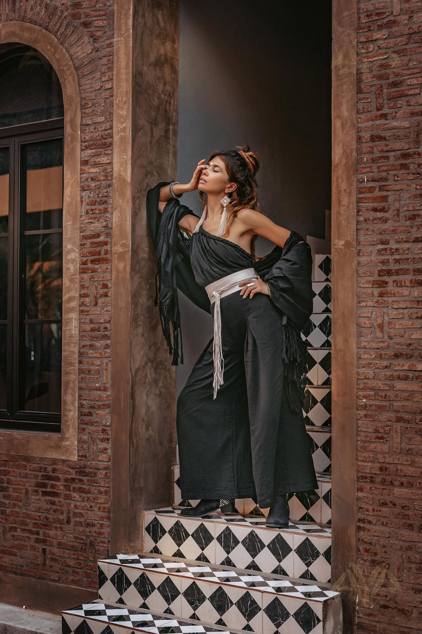 Black Boho Fringe Shawl • Cotton Scarf • Organic Sustainable Shawl - AYA Sacred Wear