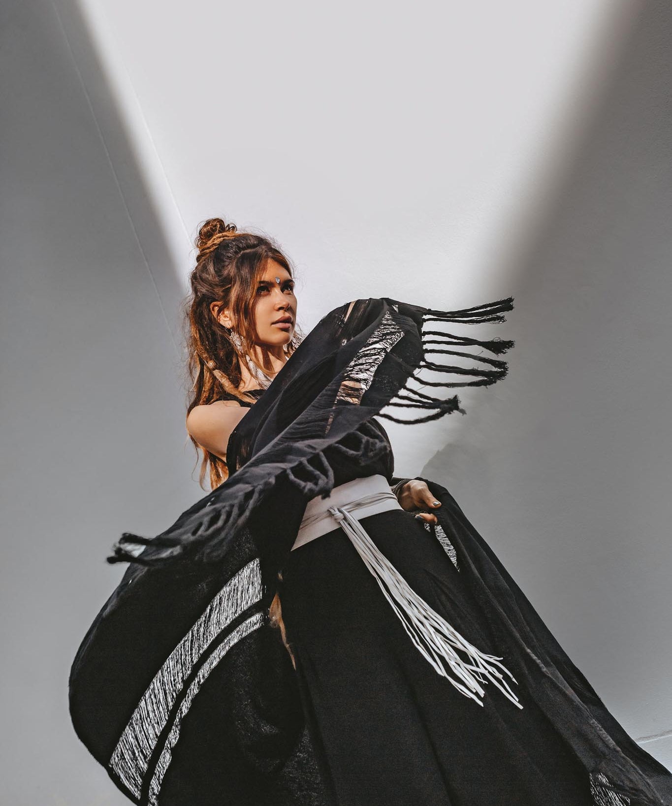Black Boho Fringe Shawl • Cotton Scarf • Organic Sustainable Shawl - AYA Sacred Wear