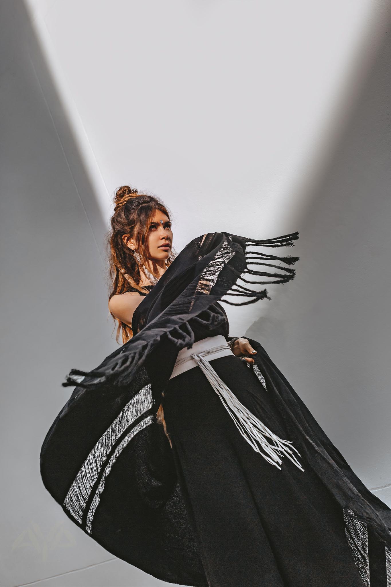 Black Boho Fringe Shawl • Cotton Scarf • Organic Sustainable Shawl - AYA Sacred Wear