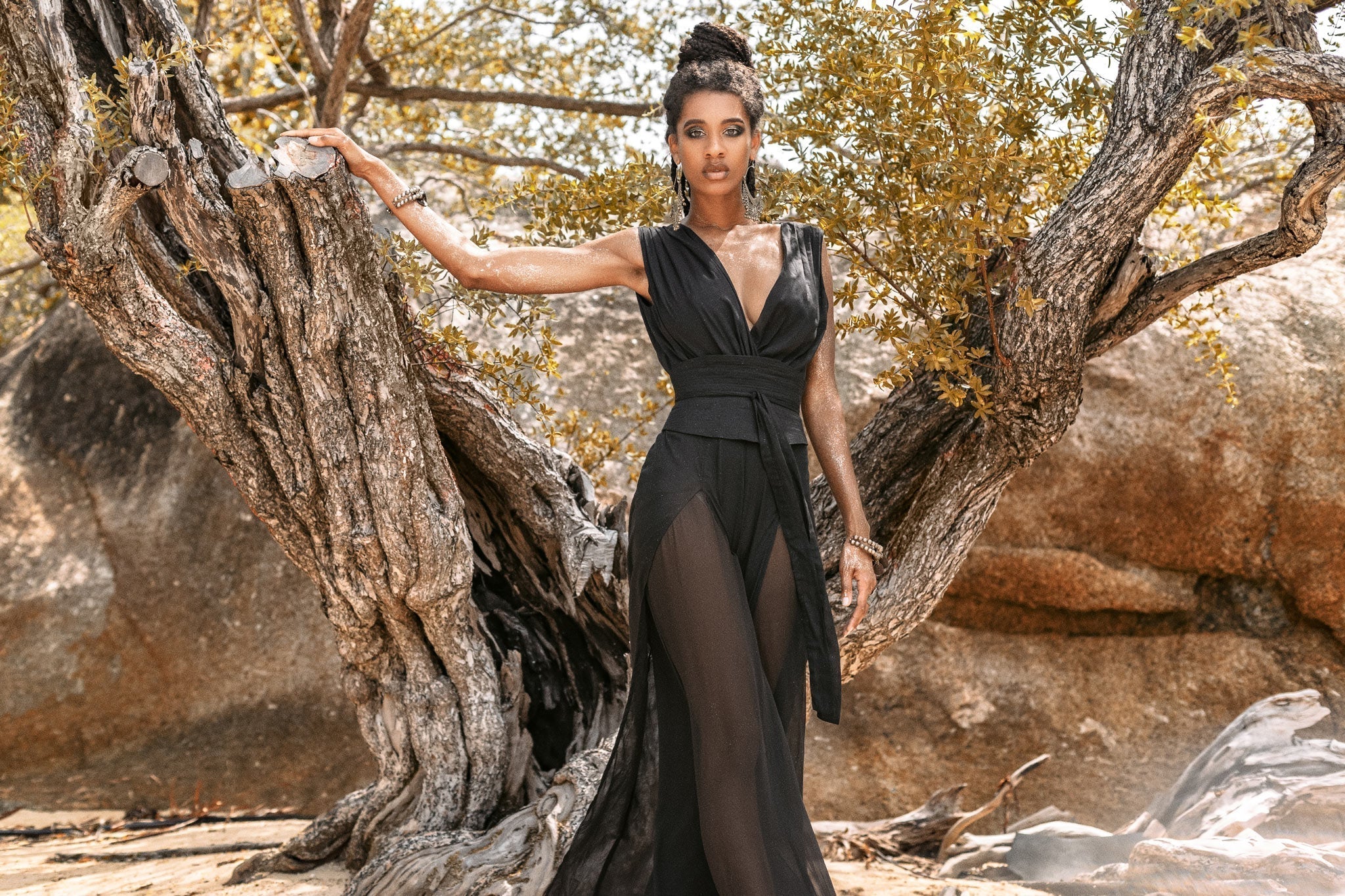 Black Boho Jumpsuit Women • Handmade Cold Shoulder Maxi Jumpsuit - AYA Sacred Wear
