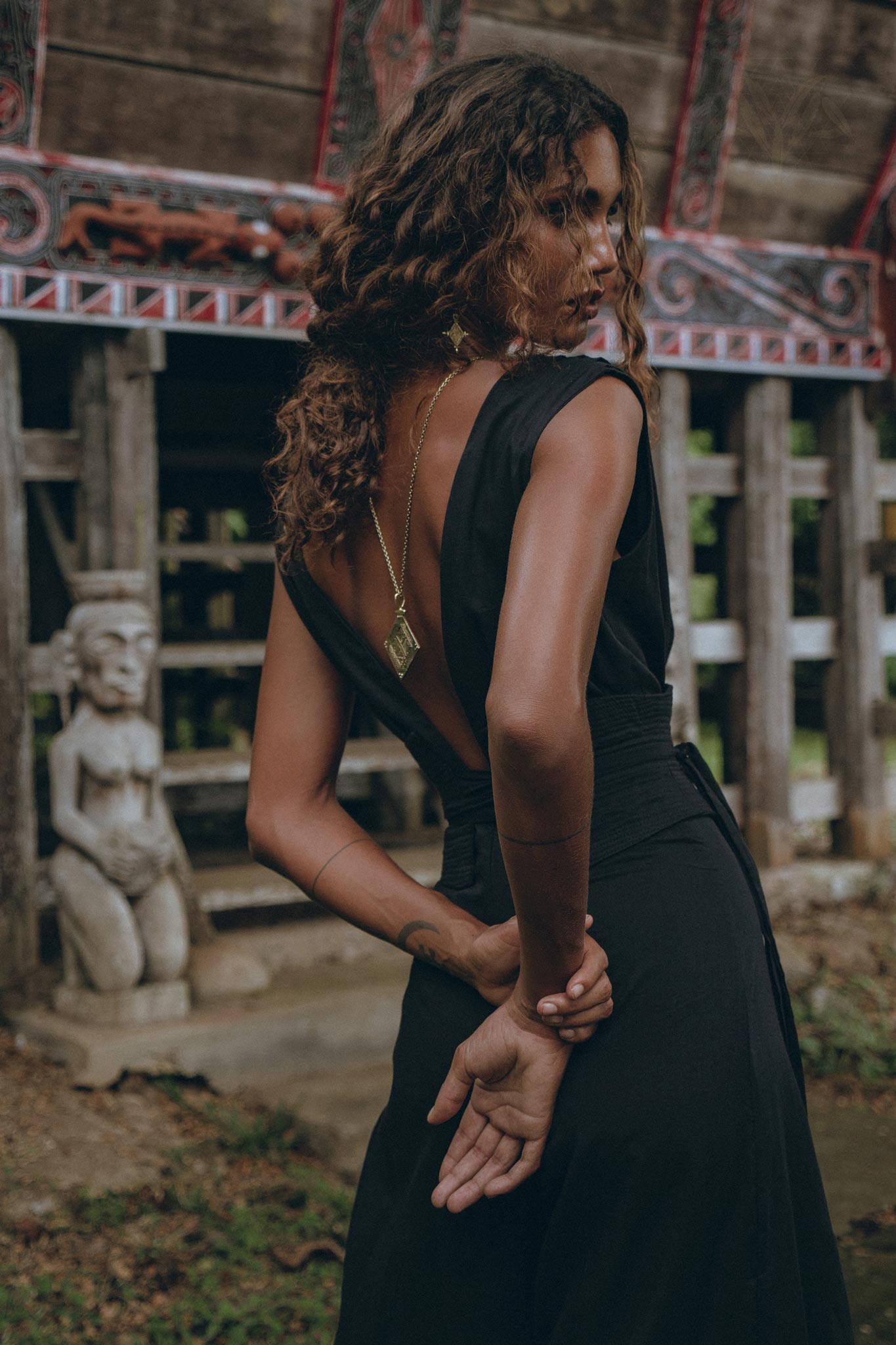 Black Boho Jumpsuit Women • Handmade Cold Shoulder Maxi Jumpsuit - AYA Sacred Wear