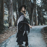 Black Boho Poncho • Hand Stitch Mantel with Hand Loomed Tassels - AYA Sacred Wear